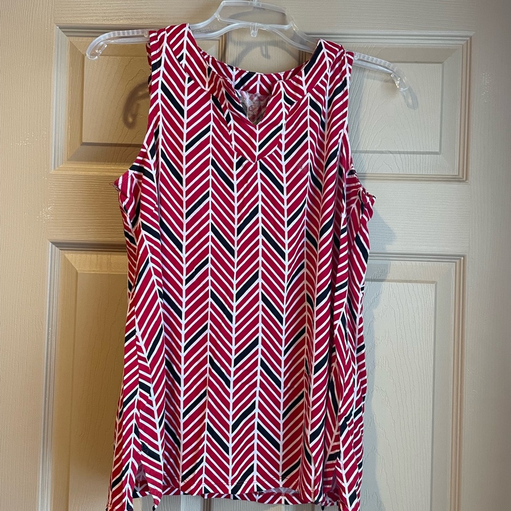 Kim Rogers Chevron Pattern Sleeveless Top - Red and White, Size‎ SP